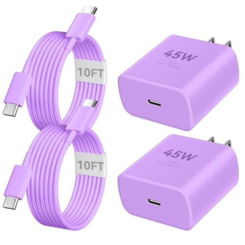 Phone 17 16 Pro Max Charger Fast Charging, 45W Super Fast USB C Charger Block with 10FT Extra Long Fast Charging Cable for 17 16 Pro Max/17 16/16 Plus,15 Pro Max/15 Pro/15, Android Phone-Purple - color: purple, size: 10 Ft