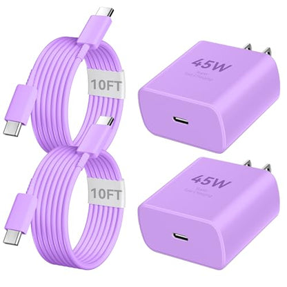 Phone 17 16 Pro Max Charger Fast Charging, 45W Super Fast USB C Charger Block with 10FT Extra Long Fast Charging Cable for 17 16 Pro Max/17 16/16 Plus,15 Pro Max/15 Pro/15, Android Phone-Purple - color: purple, size: 10 Ft