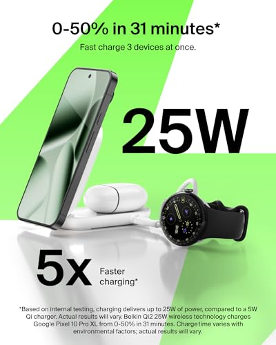 Belkin Qi2.2 25W Wireless 2 in 1 Foldable Fast Charging Station + USB C - color: White