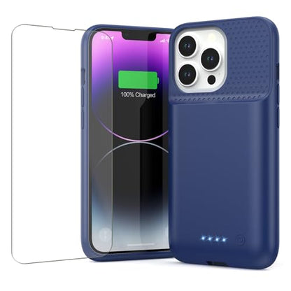 Feob Battery Case for iPhone 13/13 Pro/14,[2025 Upgraded] 7500 mAh Ultra-Slim Portable Extended Charger Cover for iPhone 13/13 Pro/14 Charging Case (6.1 Inch)-Blue - color: Blue