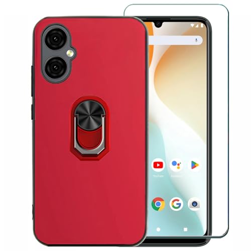 for BLU G64 Ring Holder Phone Case with Screen Protector -Red | Slim Flexible TPU & 360 Rotating Ring Holder Kickstand Protective Silicone Rubber Case for BLU G64 G1010WW (6.8" SmartPhone) - color: red