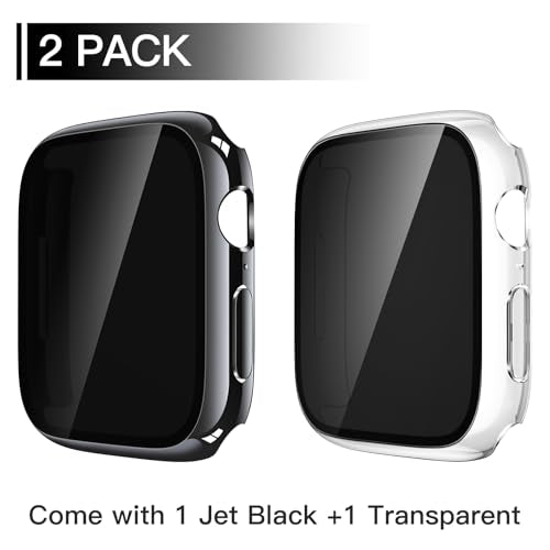 Misxi 2 Pack All-around Protective Privacy PC HD Case for Apple Watch Series 11 (2025) Series 10 42mm, Shockproof Ultra-Thin Cover with Anti-Spy Tempered Glass Screen Protector for iWatch, 1 Jet Black + 1 Transparent - color: 1 Jet Black + 1 Transparent,
