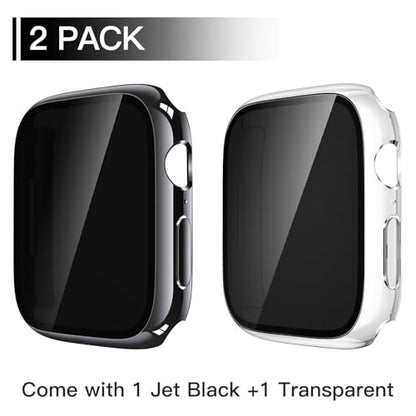 Misxi 2 Pack All-around Protective Privacy PC HD Case for Apple Watch Series 11 (2025) Series 10 42mm, Shockproof Ultra-Thin Cover with Anti-Spy Tempered Glass Screen Protector for iWatch, 1 Jet Black + 1 Transparent - color: 1 Jet Black + 1 Transparent,