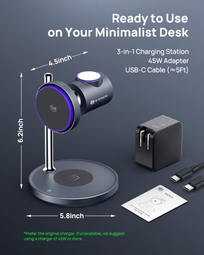 SODI Qi2 25W Wireless Charger, 3 in 1 Charging Station with Cooling Fan, Magnetic Qi2.2 Wireless Charger Stand for iPhone 17/16/S26 Ultra/Pixel 10, Apple Watch, AirPods (45W GaN Adapter Included)