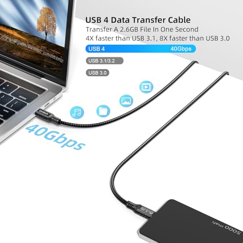 USB C 40Gbps Data Transfer Cable 3.3ft 2-Pack, 40Gbps/240W/8K/4K@60Hz Cable - color: Black, size: 3.3FT+3.3FT, style: Straight