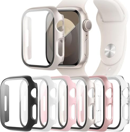 6-Pack Case Compatible with Apple Watch 40mm Series SE 3(2025)/SE 2/SE/6/5/4 with Tempered Glass Screen Protector, QCKANLJ Ultra-Thin Hard PC Full Protective Face Cover Bumper for iWatch 40 mm - color: Black/Transparent/Pink/White/Starlight/Rose Gold, siz
