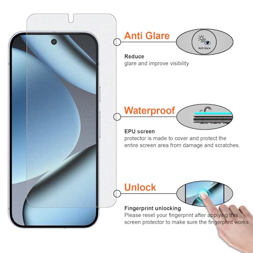2 Pack for Google Pixel 10 Pro Anti-Glare Matte TPU Screen Protector, Smooth and Responsive Touch Screen Protector Film for Gamming, [Support Fingerprint Unlock] [Self-Healing] [Not Glass] - size: pixel 10 Pro privacy screen protector