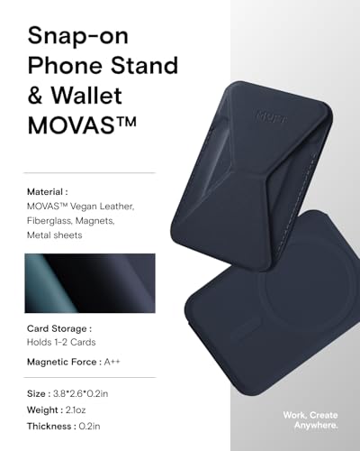 MOFT Magnetic Wallet Stand Compatible with iPhone 17/16/15/14/13/12 Series, Angle Adjustment & Magsafe Compatible MOVAS Phone Stand,Navy Blue - color: Navy Blue, size: Standard