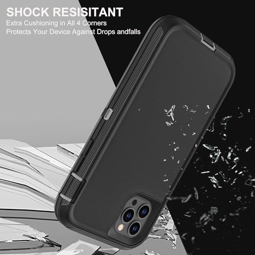 YKHJKLEC for iPhone 11 Pro Max Case, Military Grade 3 in 1 Heavy Duty Shockproof/Drop Proof/Dust Proof Case with 2Pcs Tempered Glass Screen Protector (Black/Grey) - color: Black/Grey