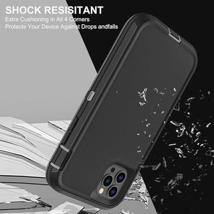 YKHJKLEC for iPhone 11 Pro Max Case, Military Grade 3 in 1 Heavy Duty Shockproof/Drop Proof/Dust Proof Case with 2Pcs Tempered Glass Screen Protector (Black/Grey) - color: Black/Grey