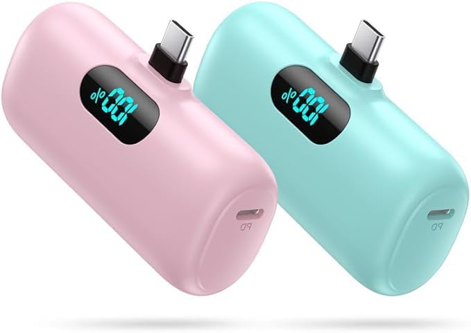 [2 Pack]Small Portable Charger for iPhone 17/16/15 Series,5000mAh 3A PD USB C Power Bank, Mini Travel Essentials Battery Pack for iPhone 17/17 Pro/16/16 Plus/16 Pro/15 Pro Max,Samsung,Android/LG etc - color: Pink+Green