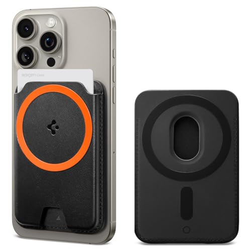 Spigen for MagSafe Wallet, Holds 3 Cards, Strong Magnet, Valentinus MagFit+ - color: PU Black (MagFit+), size: 3-Cards