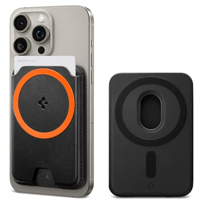 Spigen for MagSafe Wallet, Holds 3 Cards, Strong Magnet, Valentinus MagFit+ - color: PU Black (MagFit+), size: 3-Cards