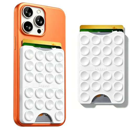 Anteel Silicone Wallet Cell Phone Card Holder for Phone Case, Silicon Phone Case Adhesive Mount, Phone Holder With Card Slot, Hands-Free Card Holder for Selfies, Tiktok Videos, 2.28"x3.54" (White) - color: White