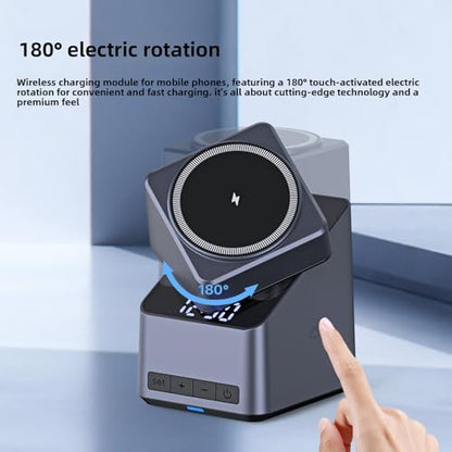 Jiawu Wireless Charging Station, 4 in 1 Wireless Charger Stand Magnetic for Multiple Devices for Air 17 16 15 14 13 12 Series, Smartwatch, Earbuds, 180 Rotation with Time Display