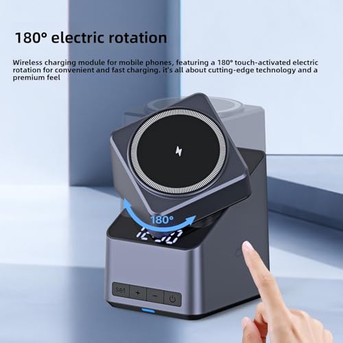 LICAEVEY 4 in 1 Wireless Charging Station, 15W Fast Magnetic Electronics Charger Stand with 180 Degree Rotation Clock Display for Phone Air 17 16 15 14 Series Smartwatch Earbuds