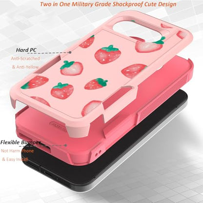 for Google Pixel 9a Case 2025: (Strawberry) | Cute Flowers Floral Design, for Girls Women, Military Grade Drop Protection, TPU Bumper Shockproof Silicone Phone Cover - color: Strawberry