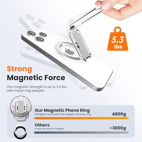 4-in-1 Phone Grip Stand for MagSafe,Loop Strap,Dual-Fold,360°Rotate,Silver - color: Silver
