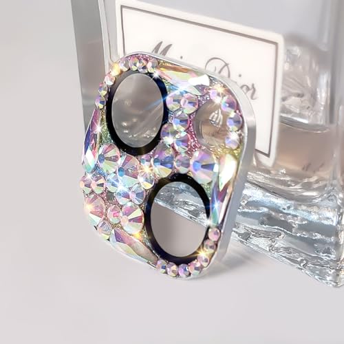 Bling Diamond Camera Lens Protector Compatible with iPhone 15 ＆ iPhone 15 Plus, Metal Glitter Gem Camera Cover，9H Tempered Glass lens full Screen Protector with 3D Rhinestone Sparkle - size: iPhone 15 ＆ iPhone 15 Plus
