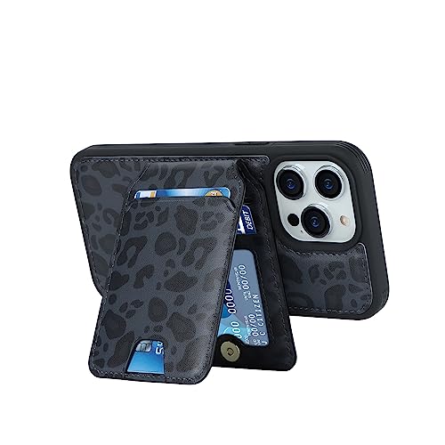 iCoverCase Wallet Case for iPhone 13 Pro Max/12 Pro Max Compatible with MagSafe, Magnetic Detachable Card Slots Holder PU Leather Kickstand Wireless Charging Case 6.7 Inch (Black Leopard) - color: Black Leopard