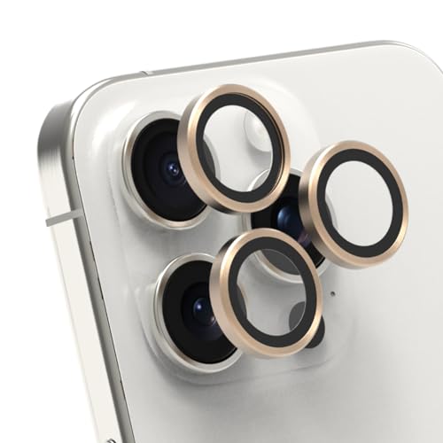 PureGear Camera Lens Protector for Apple iPhone 16Pro, 16ProMax, 15Pro & 15ProMax, Protects Camera Lens from Drops & Scratches, Ultra-Thin HD Tempered Glass Individual Ring Cover Lens Protectors -Gold - color: Gold
