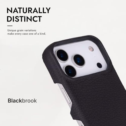 BLACKBROOK Detachable Leather Wallet Case Compatible with iPhone 17 Pro | Full-grain detachable folio with RFID blocking, 3 card slots, ID window, built-in kickstand, wireless charging, handcrafted. - color: Pebble Black, size: iPhone 17 Pro