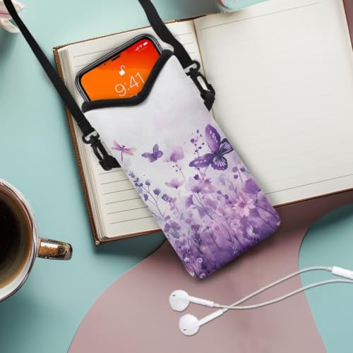 Crossbody Phone Bag for Waterproof Smartphone Protection Bag with Adjustable Strap Women Men for iPhone 15/14/13 Pro Max, 15/14 Plus, Butterfly Dragonfly Purple Flower - color: Butterfly Dragonfly Purple Flower