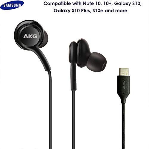 AKG Wired In-Ear Earbuds with Mic USB-C Earbuds with Braided Cable Compatible with Samsung Galaxy S24 Ultra, S24+, S23, S22, S21, S10, S10E & iPhone 15 Series