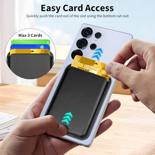 Magnetic Wallet for Samsung Galaxy S26 S25 S24 Series, Fold 8 Ultra with Magsafe Case, for iPhone 17-12 Series, RFID Blocking Leather Magnetic Card Holder | Holds 3 Cards | Black - color: Black