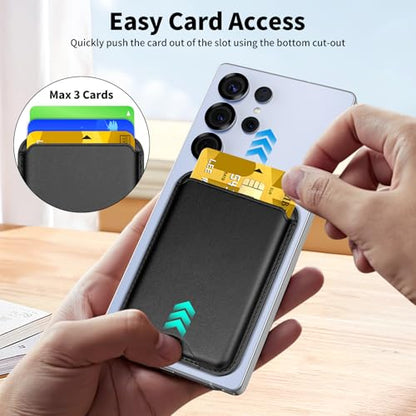 Magnetic Wallet for Samsung Galaxy S26 S25 S24 Series, Fold 8 Ultra with Magsafe Case, for iPhone 17-12 Series, RFID Blocking Leather Magnetic Card Holder | Holds 3 Cards | Black - color: Black