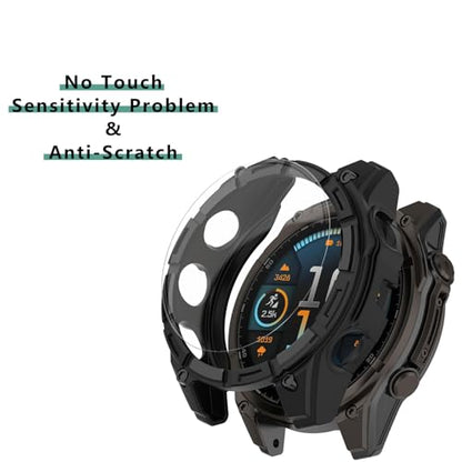 [1+4 Pack] Case with Tempered Glass Screen Protector Compatible with Garmin Fenix 8 AMOLED 51MM (Not for Fenix 8 51mm Solar), Bumper Full Coverage Protective Soft Cases Face Cover for Fenix 8 AMOLED 51MM - size: for Fenix 8 AMOLED 51MM