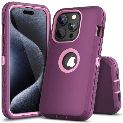 COOYA for iPhone 15 Pro Case Full Body Drop Protection, 6.1-inch Pink | Rugged Case Shockproof 2-Layer, Dustproof Heavy Duty Hybrid Non-Slip Rubber Phone Cover Front Bumper Hard Shell for Women Men - color: PurplePink, size: for iPhone 15 Pro 6.1-inch