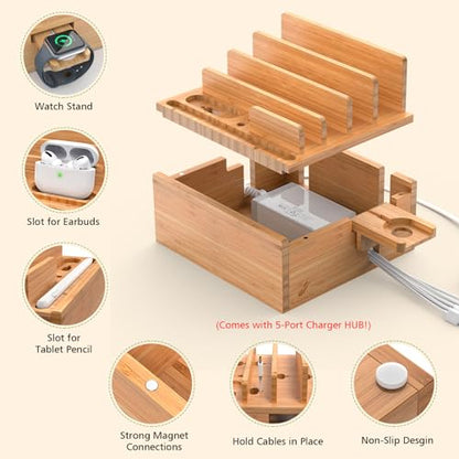 Pezin & Hulin Bamboo Charging Station with Watch Holder, Charger & Cables - color: #1 (With Charger)