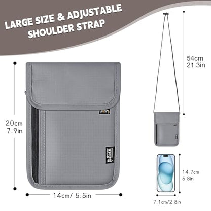 Likesing 5.5" L x 7.9" W Travel Neck Wallet, RFID Passport Pouch-Light Grey - color: Light Grey