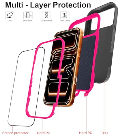for iPhone 17 Pro Max Case with 2 Camera Lens Protector & 2 Screen Protector, Heavy Duty Full Body Protective Phone Case 6.9"(BlackRose) - color: 17 Pro Max-BlackRose