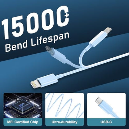 Phone 14 13 12 11 Fast Charger,10FT Long Phone Chargers Fast Charging Lightning Cable with 20W USB C Charger Block for Phone 14/14 Pro Max/13/13Pro Max/12/12Pro Max/11/11Pro/XS/Max/X,Pad,Blue gradient - color: Blue gradient, size: 10ft