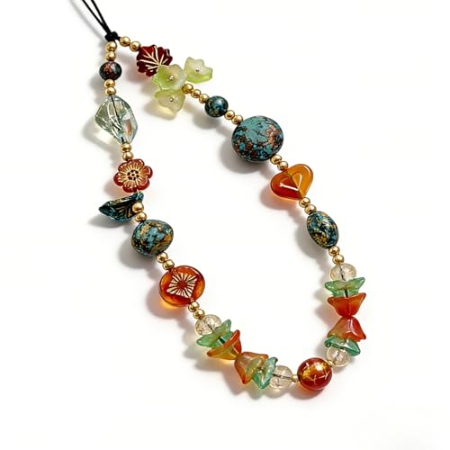 Cute Beaded Camera Wrist Strap for Phone, Digital Camera Charm Lanyard, Pearl Beaded Chain for Bag Keychain Gift - color: Green Stone