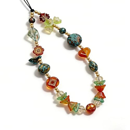 Cute Beaded Camera Wrist Strap for Phone, Digital Camera Charm Lanyard, Pearl Beaded Chain for Bag Keychain Gift - color: Green Stone