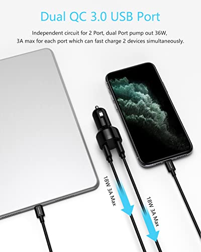 Car Charger, Mini 36W Dual USB QC 3.0 Ports Fast Car Charger Adapter Compatible with Samsung Note 9/Galaxy S10/S9/S8, Black