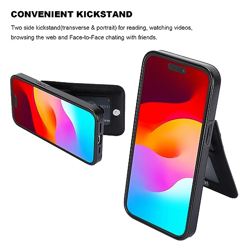 KIHUWEY for iPhone 15 Plus Wallet Case Card Holder Kickstand, Black | Credit Card Slots, PU Leather, Magnetic Clasp, Flip Heavy Duty Protection Cover for Men and Women - color: Black