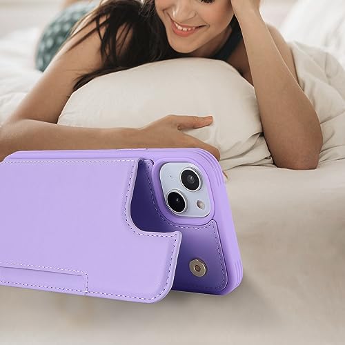 iCoverCase Compatible with iPhone 14 Case with Card Holder, Wallet Case for Women Men RFID Blocking PU Leather Protective Phone Case 6.1 Inch (Light Purple) - color: Light Purple