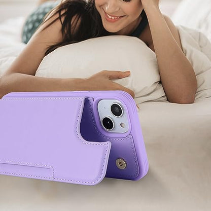 iCoverCase Compatible with iPhone 14 Case with Card Holder, Wallet Case for Women Men RFID Blocking PU Leather Protective Phone Case 6.1 Inch (Light Purple) - color: Light Purple