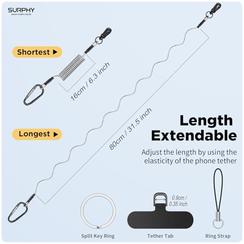 SURPHY Anti Theft Phone Strap, Phone Lanyard, Sturdy Steel Wire Keychain - color: Clear