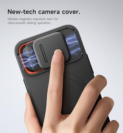 SURITCH for iPhone 13 Pro Max/12 Pro Max Case with Magnetic Camera Slide Cover and Adjustable Kickstand, Compatible with MagSafe, Shockproof Bumper Case Slim Protective Cover 6.7 Inch, Black - color: Black, size: IPhone 13 Pro Max/12 Pro Max-6.7"