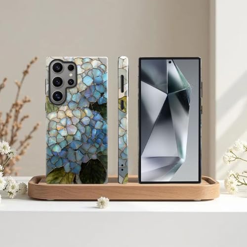 Compatible with Samsung Galaxy S24 Ultra Case,Glossy Case All-Round Protection Shockproof Anti-Scratches TPU Cover,Cases for Man Woman-Hydrangeas Bush Stained Glass - color: Hydrangeas Bush Stained Glass, size: Galaxy S24 Ultra