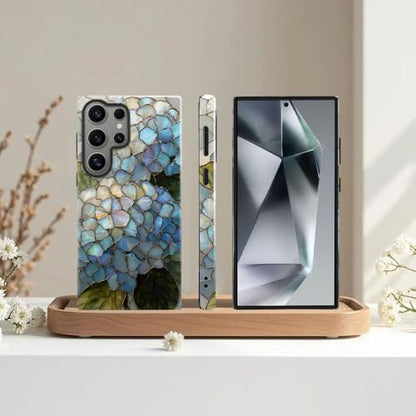 Compatible with Samsung Galaxy S24 Ultra Case,Glossy Case All-Round Protection Shockproof Anti-Scratches TPU Cover,Cases for Man Woman-Hydrangeas Bush Stained Glass - color: Hydrangeas Bush Stained Glass, size: Galaxy S24 Ultra