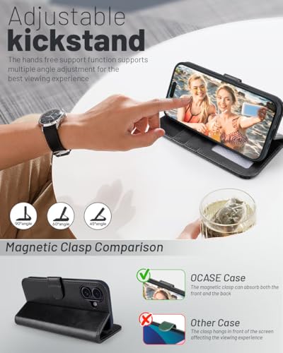 OCASE for iPhone 17 Wallet Case, Card Holder, Black | RFID Blocking, Kickstand, Magnetic Closure, PU Leather Flip Folio, Shockproof TPU Shell, Protective Phone Cover (6.3") 2025 - color: Black