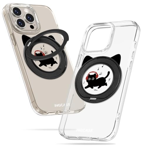 for iPhone 15 Pro Max Case with Stand- Cute Clear Phone Cases Compatible with MagSafe Cat Music Pattern for Women Girls Girly Soft TPU Magnetic Ring Protective Cover for Apple 15ProMax - color: A Cat Music - With Stand, size: for iPhone 15 Pro Max