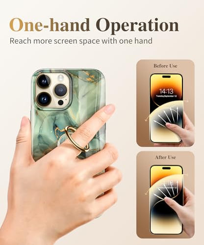 GVIEWIN Marble Cell Phone Ring Holder, Metal Kickstand Grip 360° Rotation - color: B-Desert Dream/Green