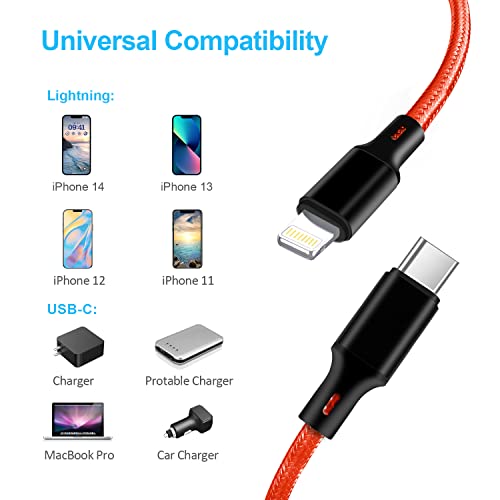 USB C to Lightning Cable, 5 Pack iPhone Charger PD Fast Charging Cord (Red） - color: Red, style: USB-C to L